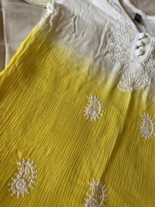 Yellow Chikankari Straight Short Kurti