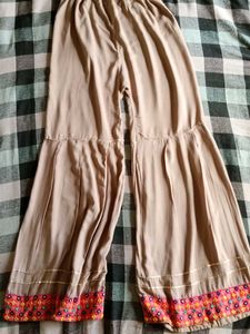 Beige Embroidered Palazzo Pants
