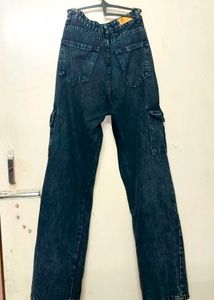 Charcoal High Waist Cargo Jeans For Women