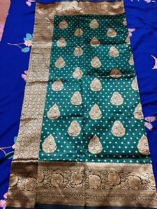 Banarasi Will Saree With zari Border Green Colour
