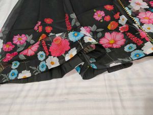 Floral Print Black Anarkali Suit