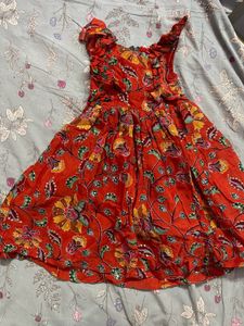 Orange Floral Print Dress