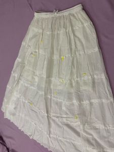 Boho White Embroidered Maxi Skirt