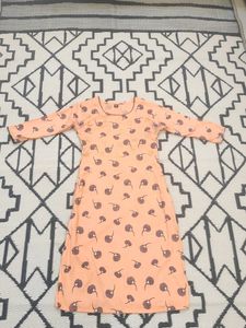 Round Neck Long Kurti 3/4th Sleeves (Orange, XXL)