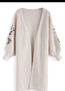Bloom On Sleeves Embroidery Knit Cardigan