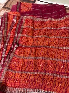 Orange &amp; Red Animal Print Saree