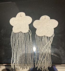 Flower Beaded Tassel Earrings
