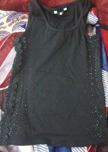 Black Tank Top with Lace Detail