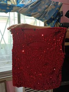 Red Sequin Sleeveless Top