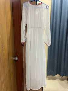 Full Length Full Sleeves White Dress L Size
