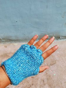 Crochet Blue Fingerless Gloves