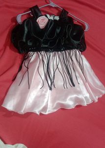 Elegant Black &amp; Pink Satin Baby Girl Dress |