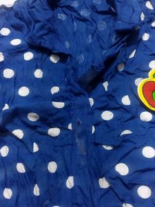 Chic Blue Dotted Shirt-Style Top with Sleeves