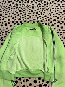 Women Lime Green Hooded Crop Jackets