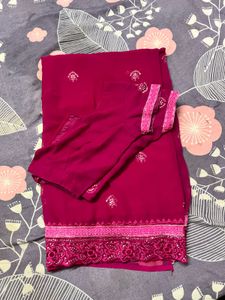 Magenta Embellished Saree &amp; Blouse