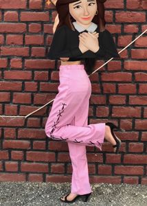 Pink Lace-Up Pants