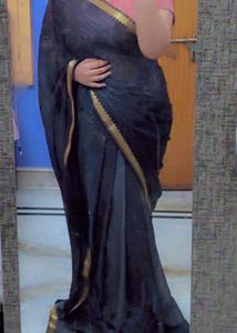Black Striped Saree with Gold Border