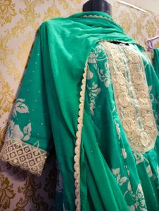 Emerald Green Floral Anarkali Suit