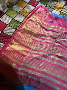 Elegant Pink &amp; Blue Saree with blouse piece