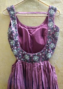 Elegant Mauve Embroidered Cut-Out Maxi Dress