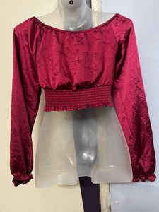 Pintrest Burgundy Satin Crop Top