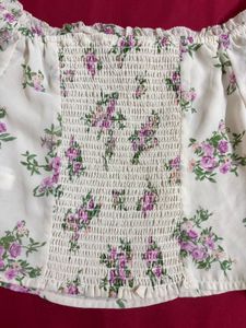 Beige Off Shoulder Floral Top