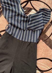 Striped Jumpsuit with Ruffle Detail