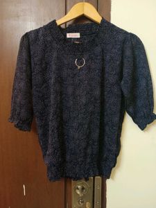 Cute Navy Blue Polka Dot Top,Size - M-L