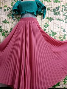 Korean😍Pink Plated Long skirt