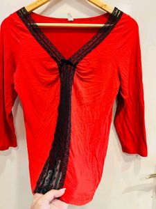 Red &amp; Black Lace Trim Top