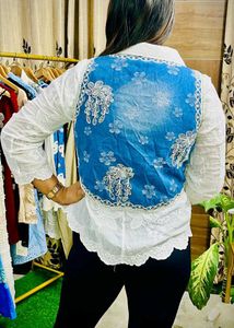 White Shirt With Blue Waist Denim Shrug