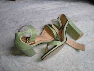 Mint Green Croc Ankle Strap Heels
