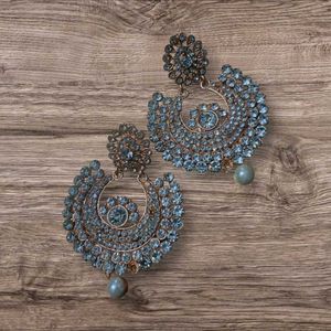 Blue Rhinestone Drop Earrings