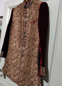 Maroon Velvet Sleeve Sherwani