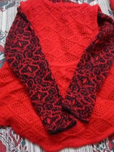 Red Knitted Girls Cardigan Set