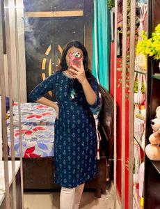 Navy Blue Floral Print Kurti