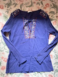 promod Blue Embroidered Tunic Top