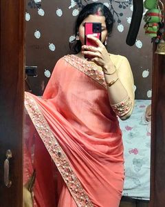 Peach Coloured Embroidery Design Saree