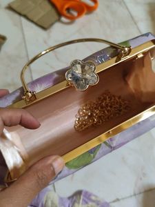 Purple Printed Hand Clutch With Sling