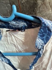 White Kurti With Blue Jacket Attached