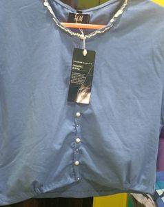 Blue Beaded Crop Top