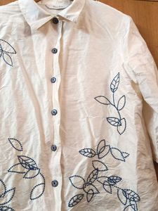 Blue Leaf Embroidered Shirt