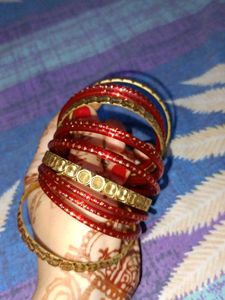 Elegant Red &amp; Gold Traditional Bangle Set