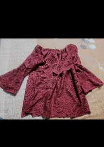Burgundy Lace Off-Shoulder Top