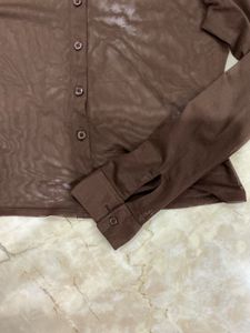 H&amp;M Brown Mesh Long Sleeve Top