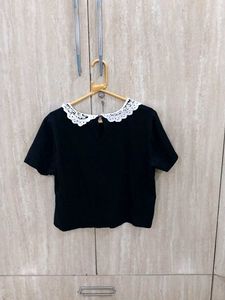 Black Top with Lace Collar