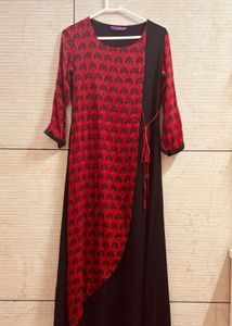 Red & Black Print Libas Kurta Size XS