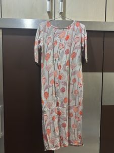 Printed Grey &amp; Orange Kurta