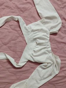 White Crop Top Bow Tie