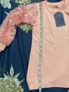 Peach Fur Sleeve Top for baby girl